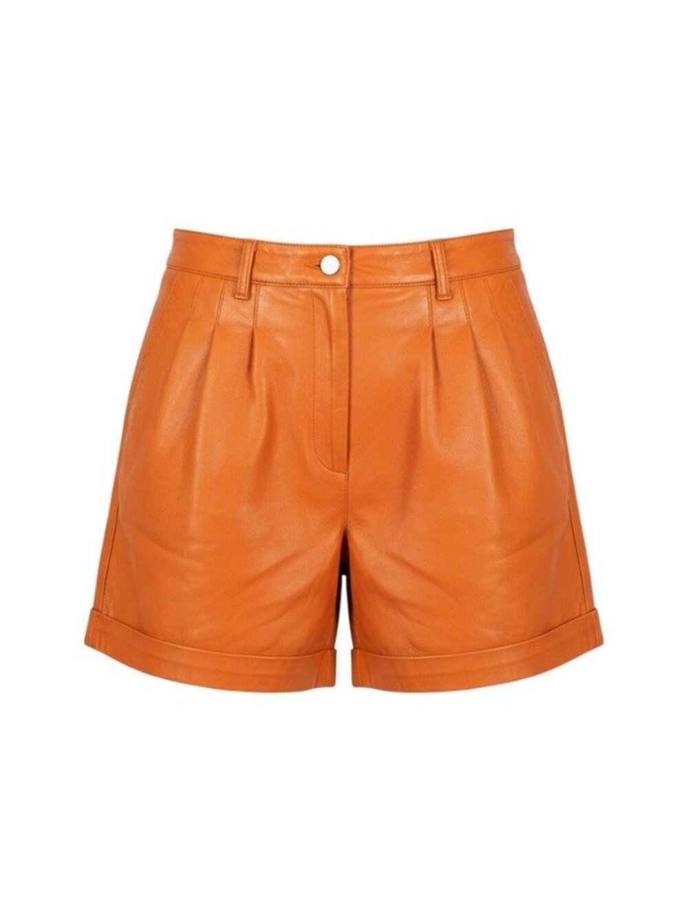 Vtg 80s Arin Couture Orange Genuine Leather Pleated Shorts Size 16 Women Cuffed